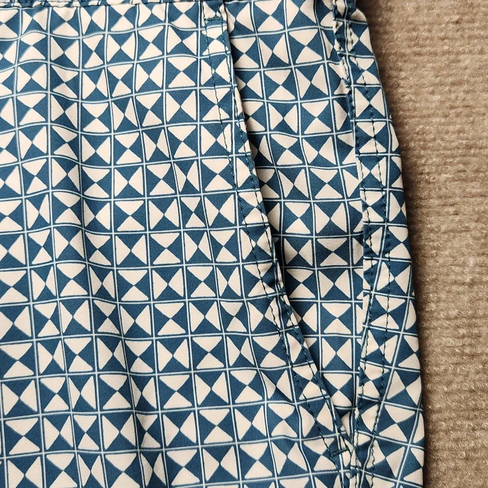 J. Crew Swim Trunks Mens L Blue White Geometric Pattern Drawstring Shorts